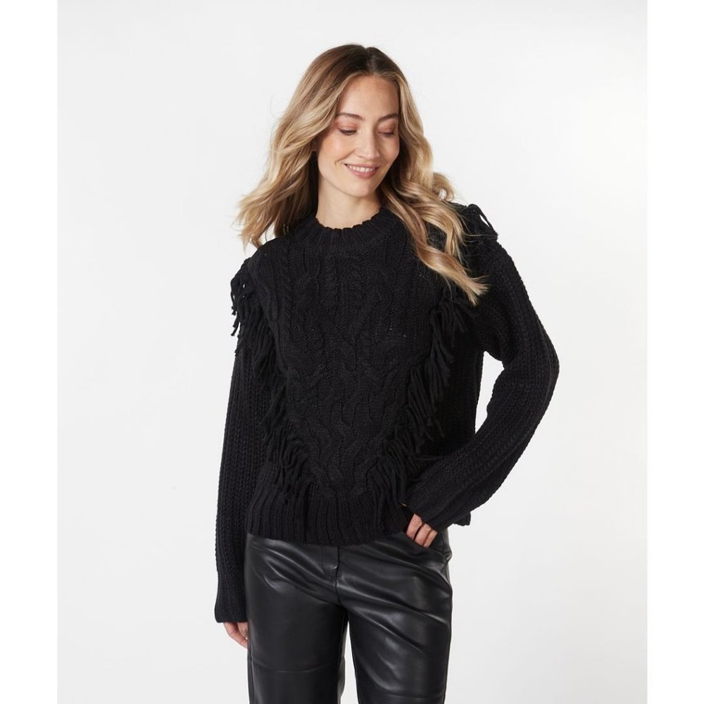 NWT ESQUALO Black Fringe Cable Knit